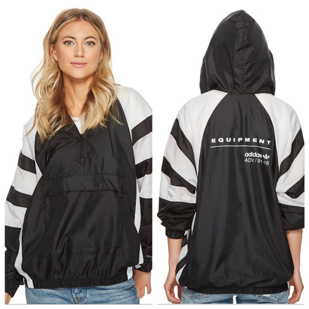 Adidas EQT Black and White Striped Windbreaker